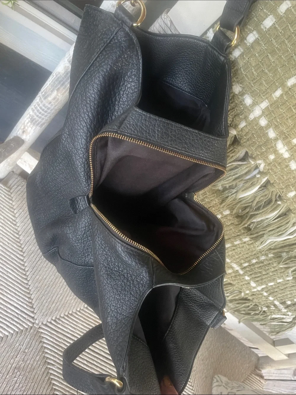 Vince Camuto Black Pebbled Leather Slouch Hobo with Gold Hardware